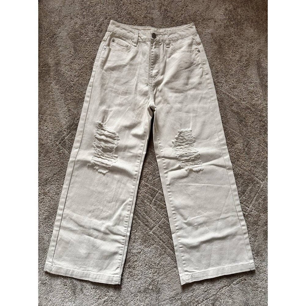 Habitual Girl High Rise Baggy Jeans Size 12 Off White Cream Wide Leg NWOT